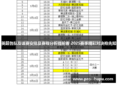 英超各队友谊赛安排及赛程分析提前看 2025赛季精彩对决抢先知